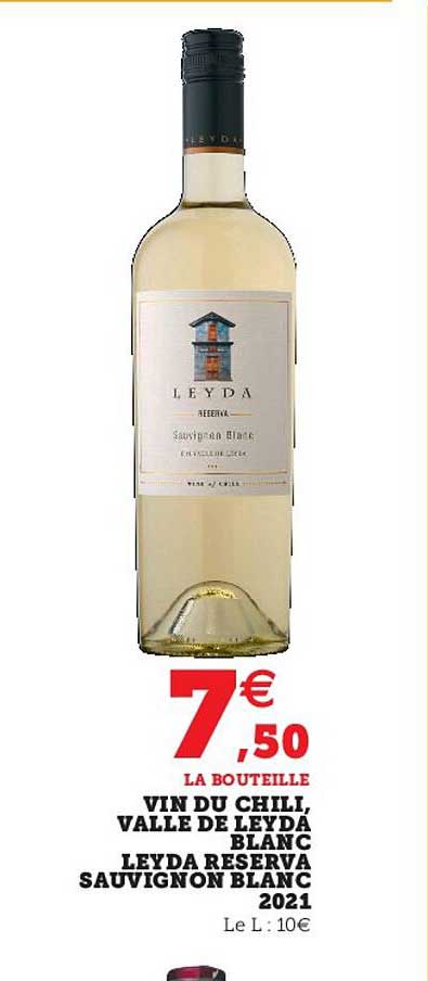 vin du chilli, valle de leyda blanc leyda reserva sauvignon blanc 2021