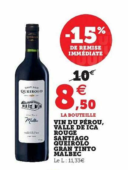 vin du pérou, valle de ica rouge santiago queirolo gran tinto malbec