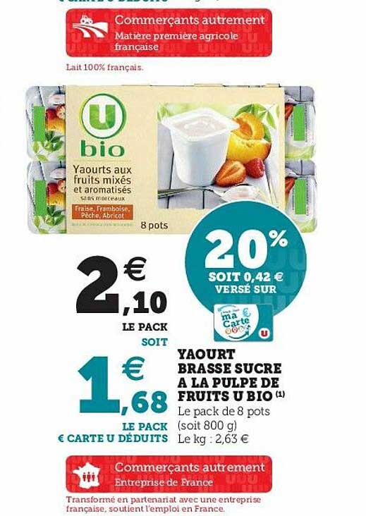 Yaourt Brassé Sucré à La Pulpe De Fruits U Bio