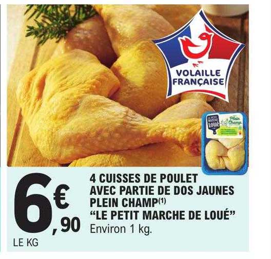 4 cuisses de poulet avec partie de dos jaunes plein champ "le petit marche de loué"