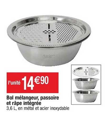 bol mélangeur, passoire et râpe intégrée