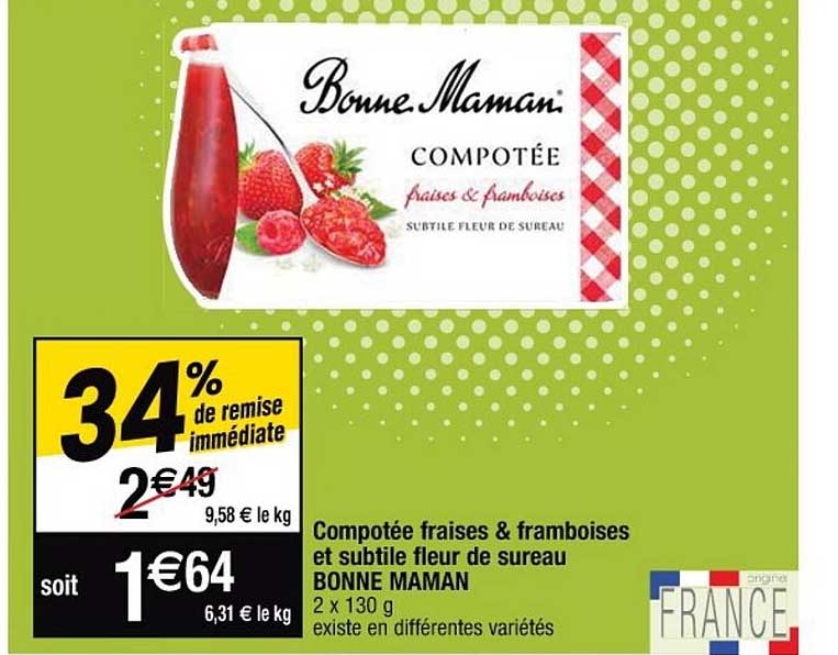 compotée fraises & framboises et subtile fleur de sureau bonne maman