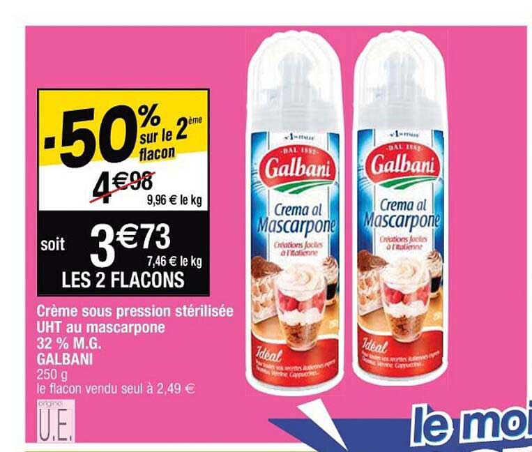 crème sous pression stérilisée uht au mascarpone 32% m.g. galbani