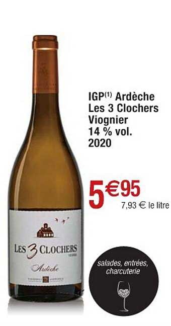 igp ardèche les 3 clochers viognier 14% vol. 2020