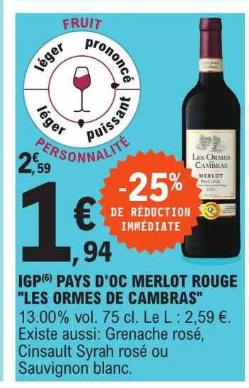 igp pays d'oc merlot rouge "les ormes de cambras"