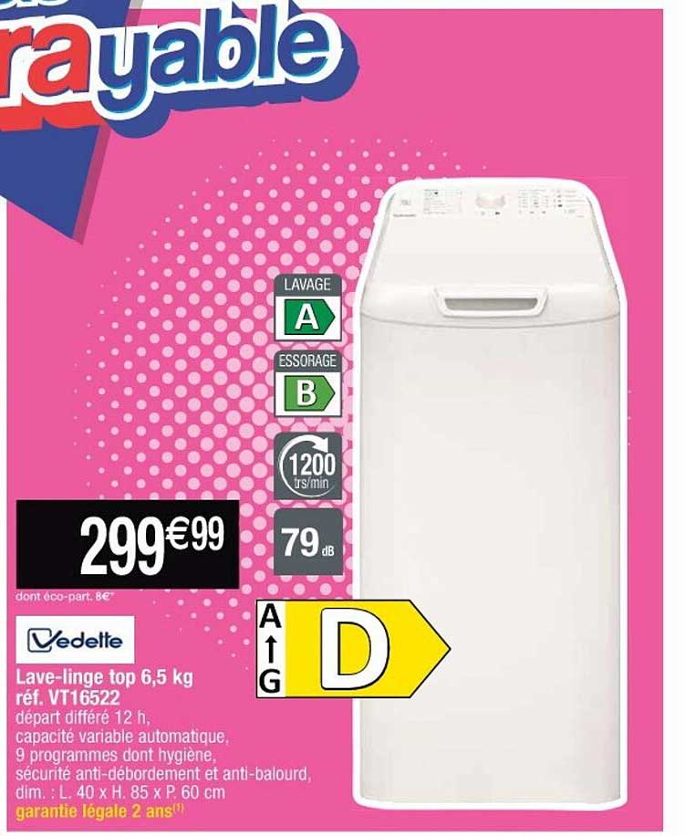 lave-linge top 6,5 kg vedette