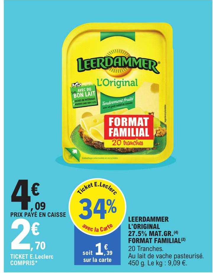 leerdammer l'original 27.5% mat. gr. format familial