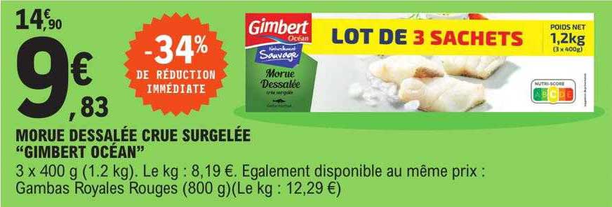 morue dessalée crue surgelée "gimbert océan"