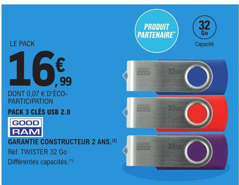 pack 3 clés usb 2.0 good ram