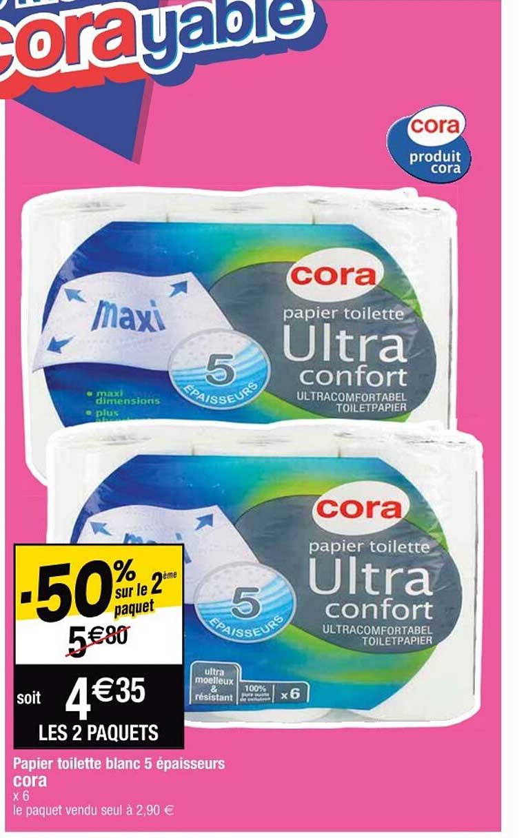 papier toilette blanc 5 épaisseurs cora