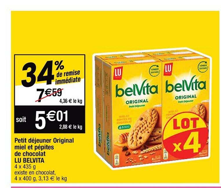 Petit Déjeuner Original Miel Et Pépites De Chocolat Lu Belvita