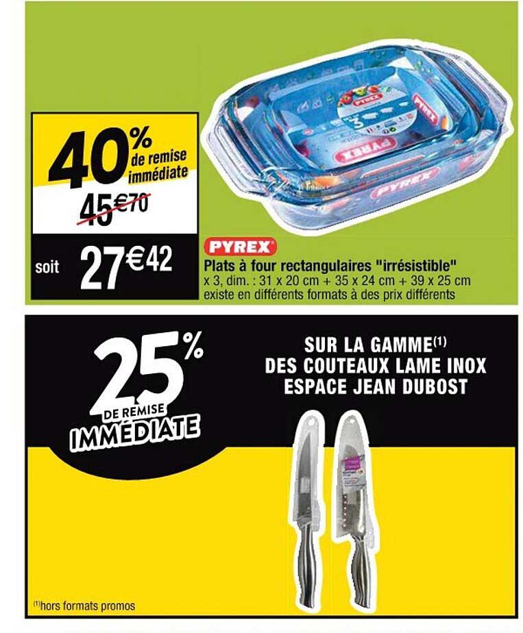 plats à four rectangulaires "irrésistible", la gamme des couteaux lame inox espace jean dubost