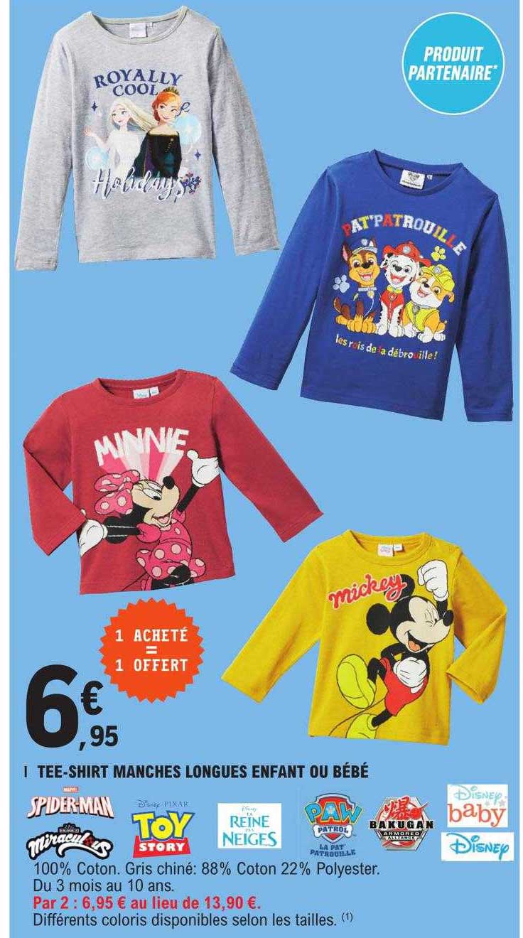 tee-shirt manches longues enfant ou bébé