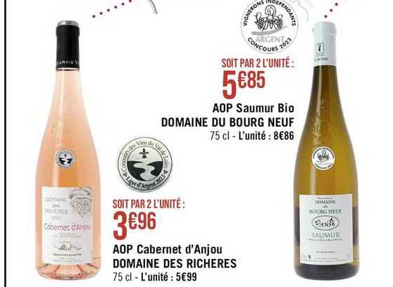 aop cabernet d'anjou domaine des richeres, aop saumur bio domaine du bourg neuf