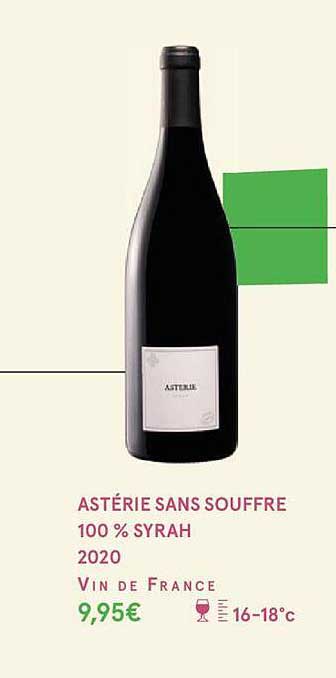 astérie sans souffre 100% syrah 2020 vin de france