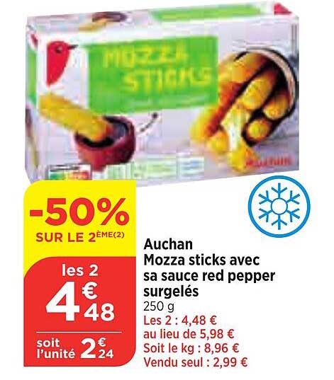 auchan mozza sticks avec sa sauce red pepper surgelés