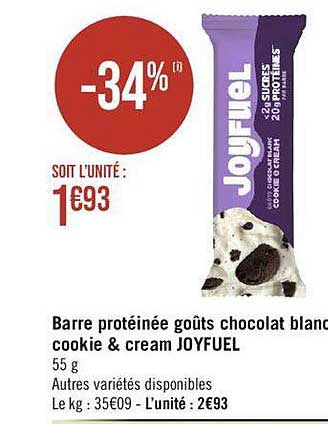 barre protéinée goûts chocolat blanc cookie & cream joyfuel