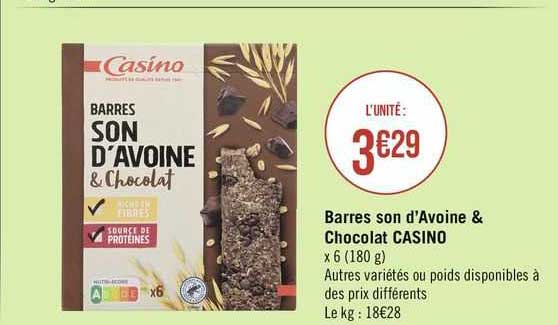 barres son d'avoine & chocolat casino