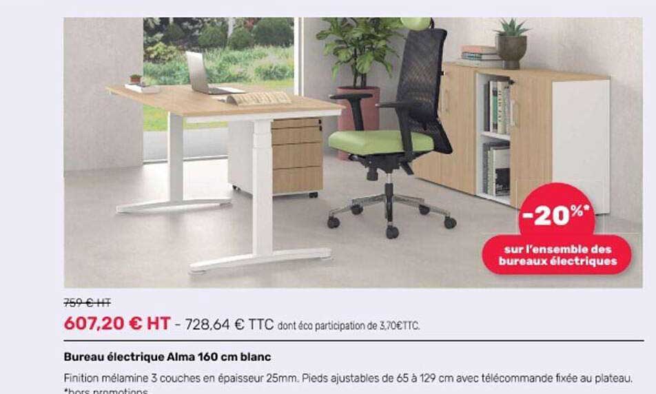 Bureau électrique Alma 160 Cm Blanc