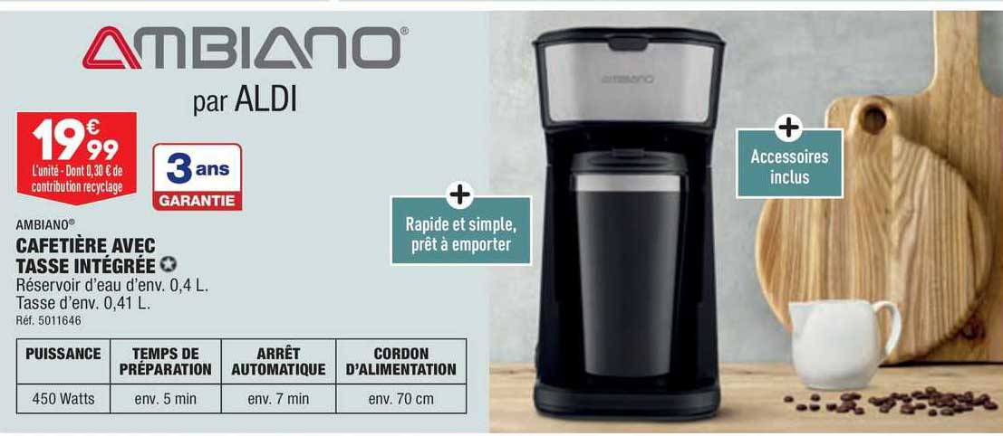 cafetière avec tasse intégrée ambiano