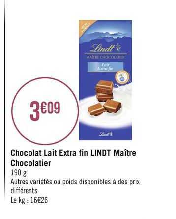 chocolat lait extra fin lindt maître chocolatier
