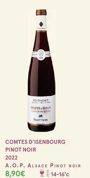 comtes d'isenbourg pinot noir 2022 a.o.p. alsace pinot noir