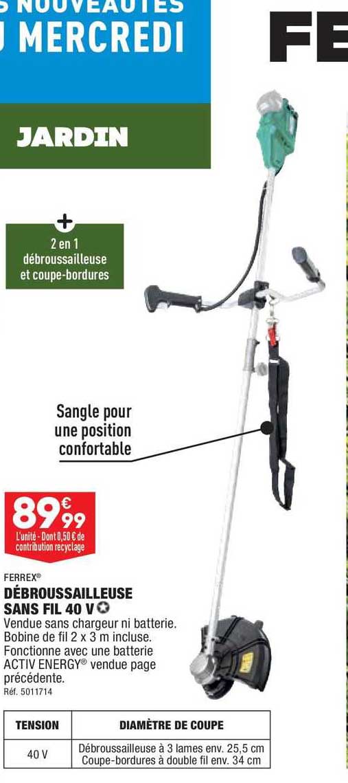 débrousailleuse sans fil 40 v ferrex