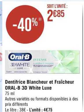 dentifrice blancheur et fraîcheur oral-b 3d white luxe