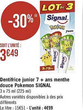 dentifrice junior 7+ ans menthe douce pokémon signal
