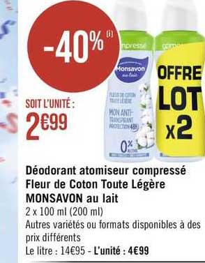 déodorant atomiseur compressé fleur de coton toute légère monsavon au lait