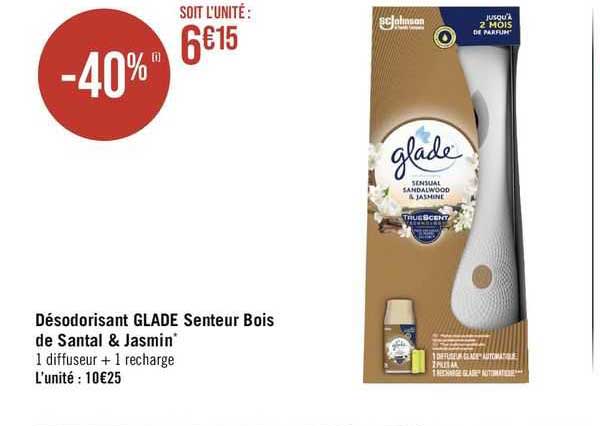 désodorisant glade senteur bois de santal & jasmin