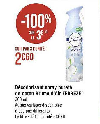 désodorisant spray pureté de coton brume d'air febreze