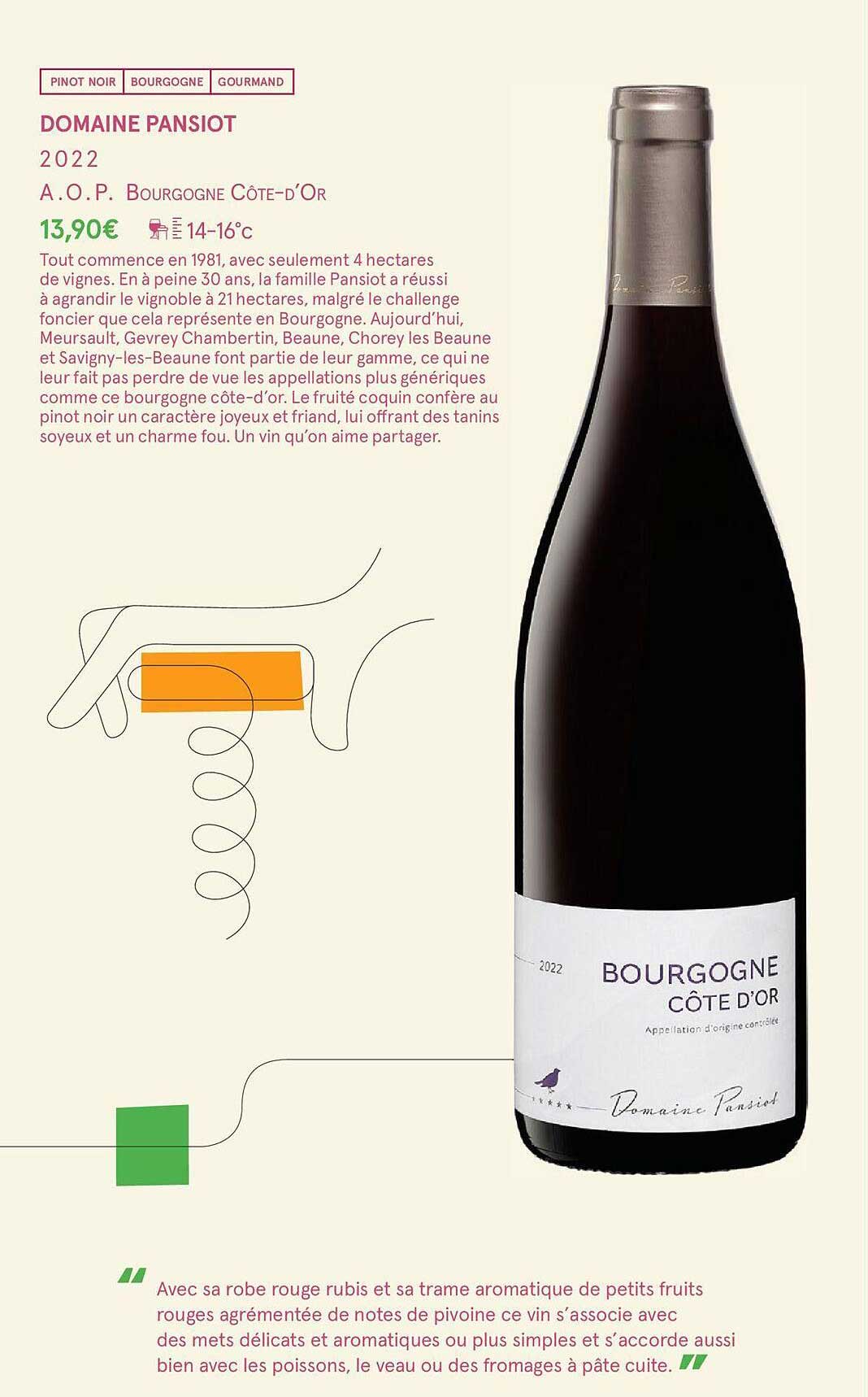 domaine pansiot 2022 a.o.p. bourgogne côte d'or