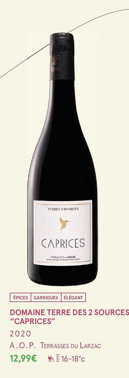 domaine terre des 2 sources "caprices" 2020 a.o.p. terrasses du larzac