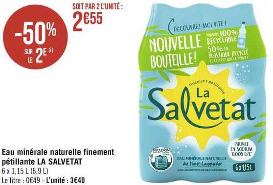 eau minérale naturelle finement pétillante la salvetat