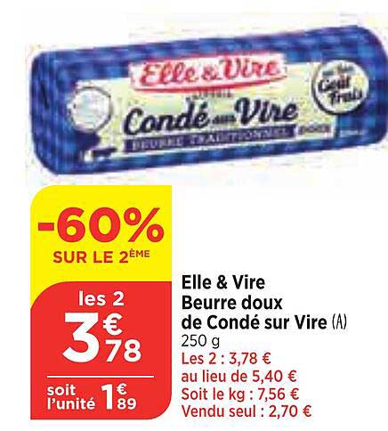 Elle & Vire Beurre Doux De Condé Sur Vire