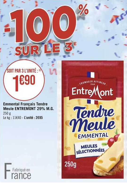 emmental français tendre meule entre mont 29% m.g.
