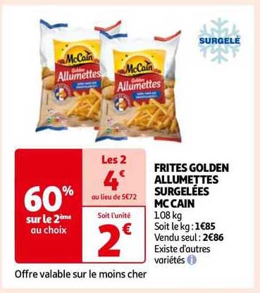 frites golden allumettes surgelées mc cain
