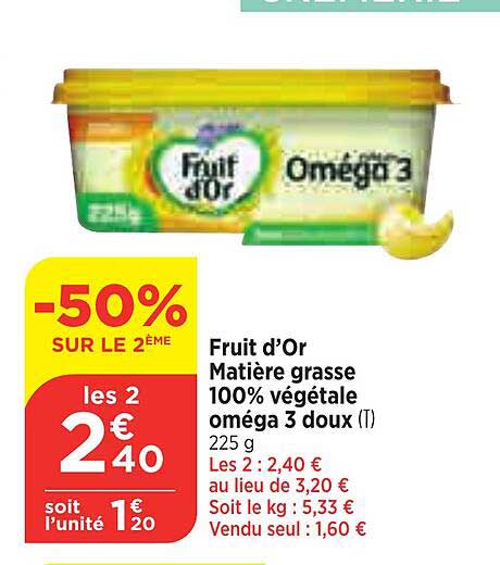 fruit d'or matière grasse 100% végétale oméga 3 doux