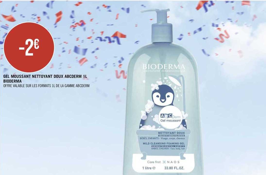 gel moussant nettoyant doux abcderm 1l bioderma
