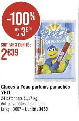 glaces à l'eau parfums panachés yeti