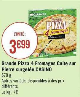 Grande Pizza 4 Fromages Cuite Sur Pierre Surgelée Casino