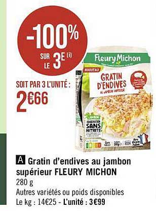 gratin d'endives au jambon supérieur fleury michon