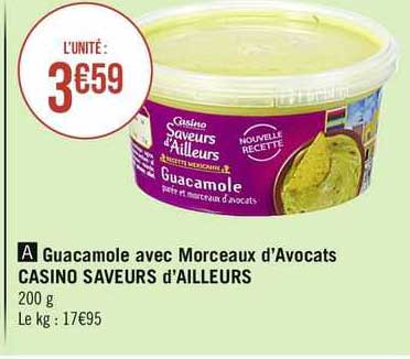 guacamole avec morceaux d'avocats casino saveurs d'ailleurs