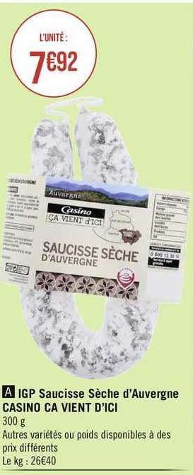 igp saucisse sèche d'auvergne casino ça vient d'ici