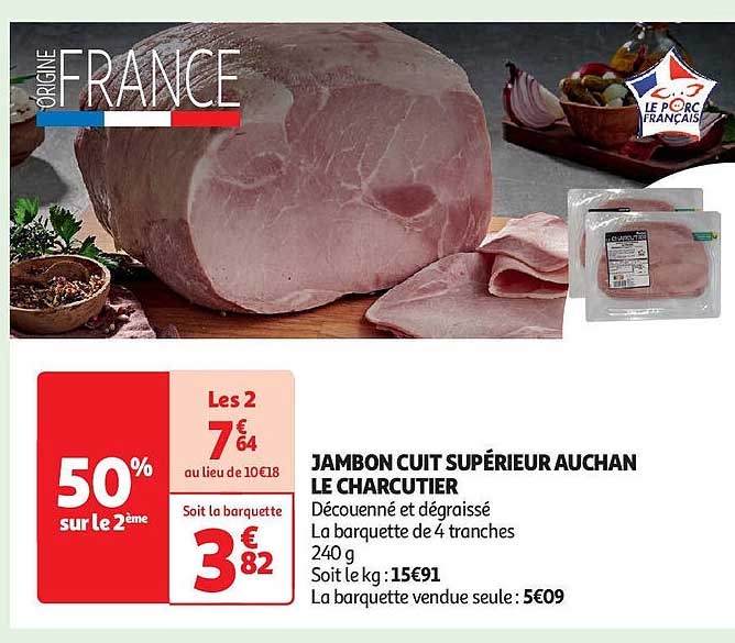 Jambon Cuit Supérieur Auchan Le Charcutier