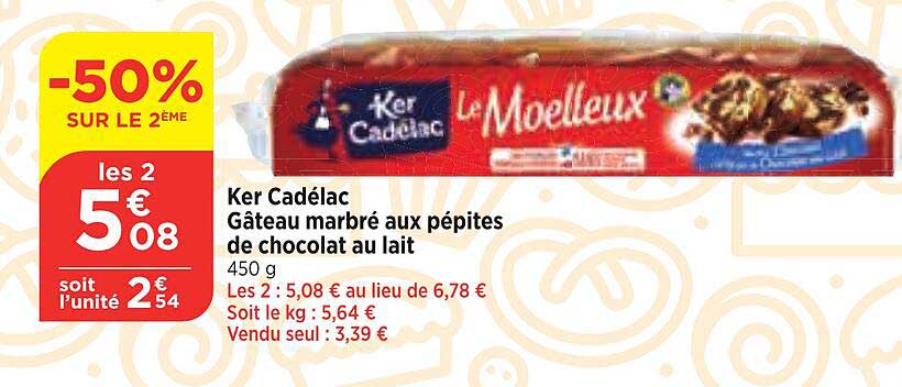 ker cadélac gâteau marbré aux pépites de chocolat au lait
