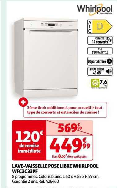 lave-vaisselle pose libre whirlpool wfc3c33pf