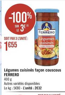 légumes cuisinés façon couscous ferrero