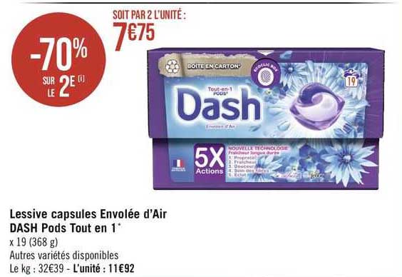 lessive capsules envolée d'air dash pods tout en 1